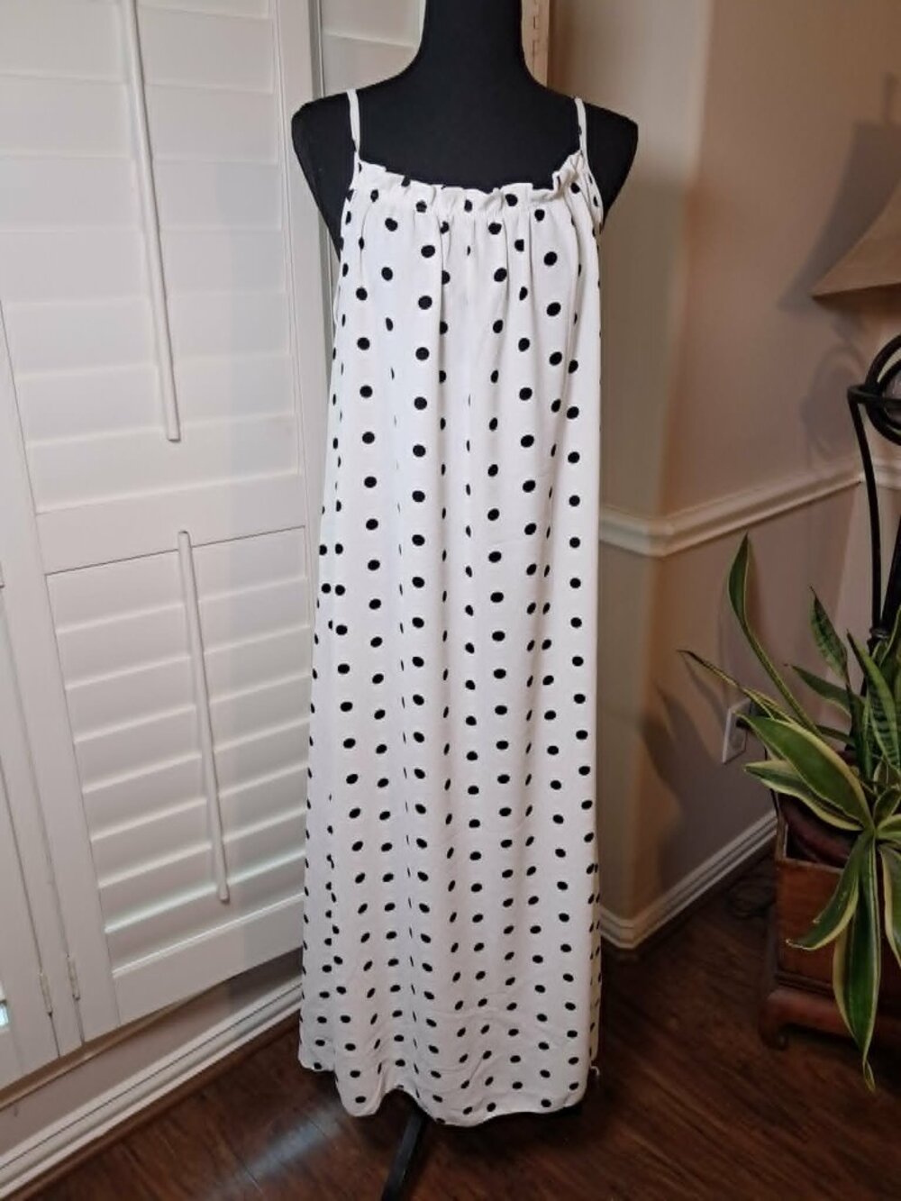 White Black Polka Dot Maxi Dress Size M - Picture 2 of 7